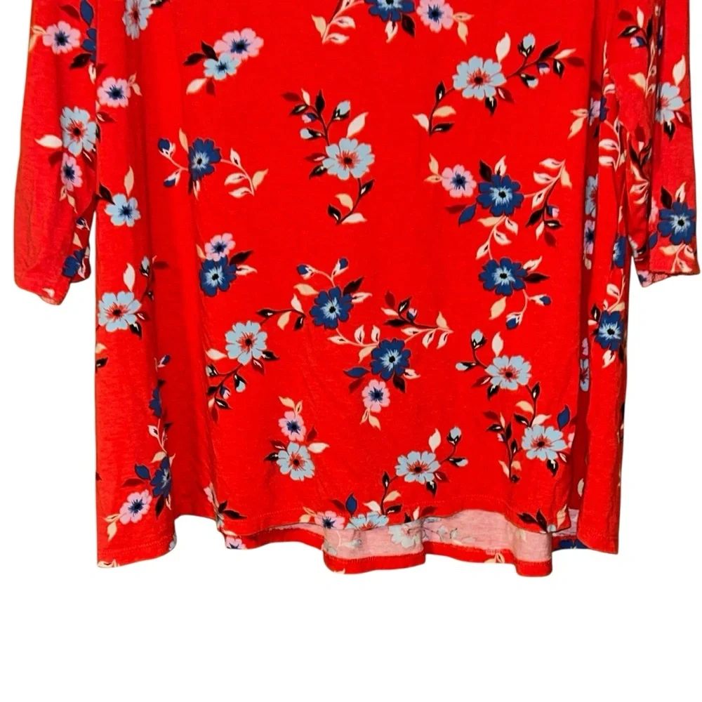 Woman‎ Within Red Floral Pleated Blouse Top Size 14/16 3/4 Sleeve Cottagecore - Picture 6 of 9